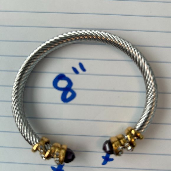 CABLE BANGLE  Stainless Steel bracelets with coloured stone and cubic zirconia - Picture 5 of 13